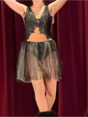 Black Sparkle Dance Dress with Sheer Skirt